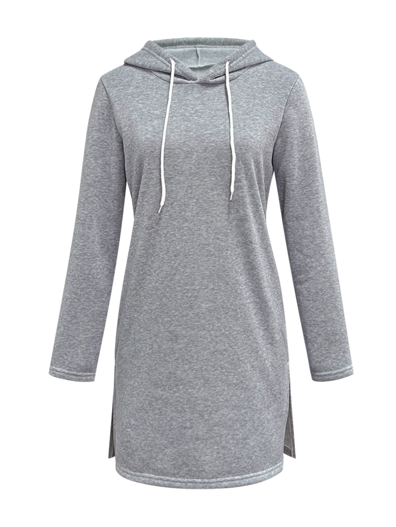 Autumn Winter Women's French Elegant Solid Color Hooded Sweatshirt Dress, Milk Silk Comfortable Home & Daily Outing Commute Dress, S-XXL Gray--CF