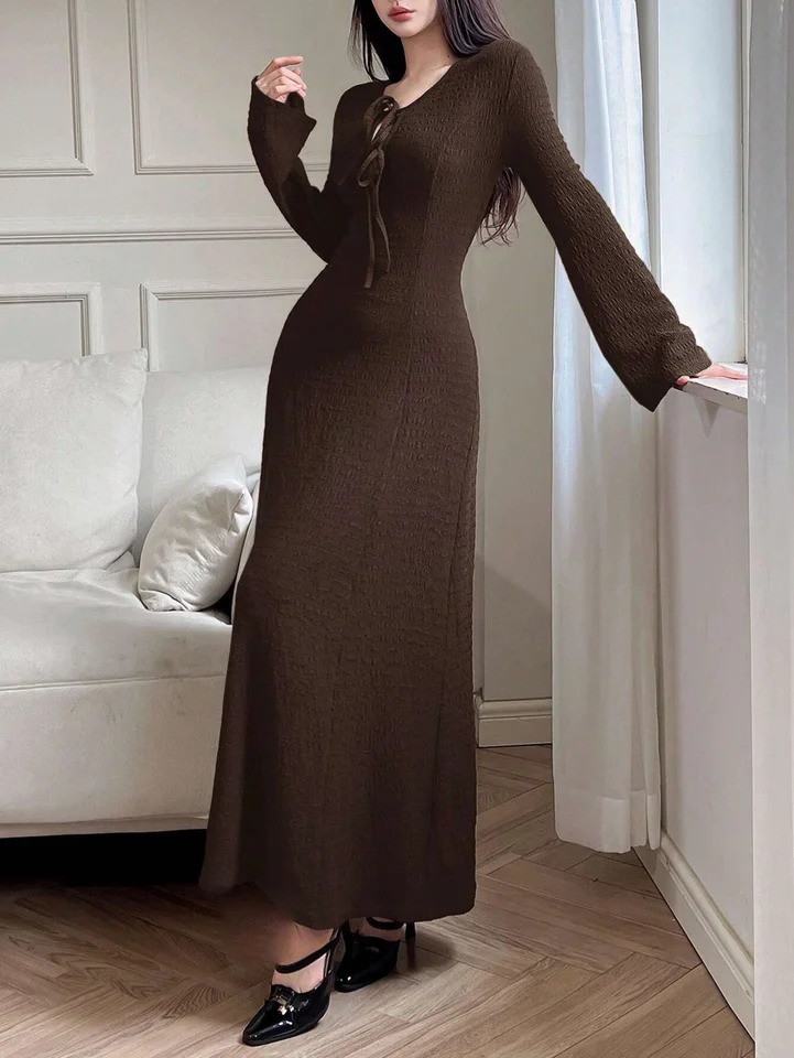 autumn and winter elegant womens longsleeved simple basic plain dress 251023