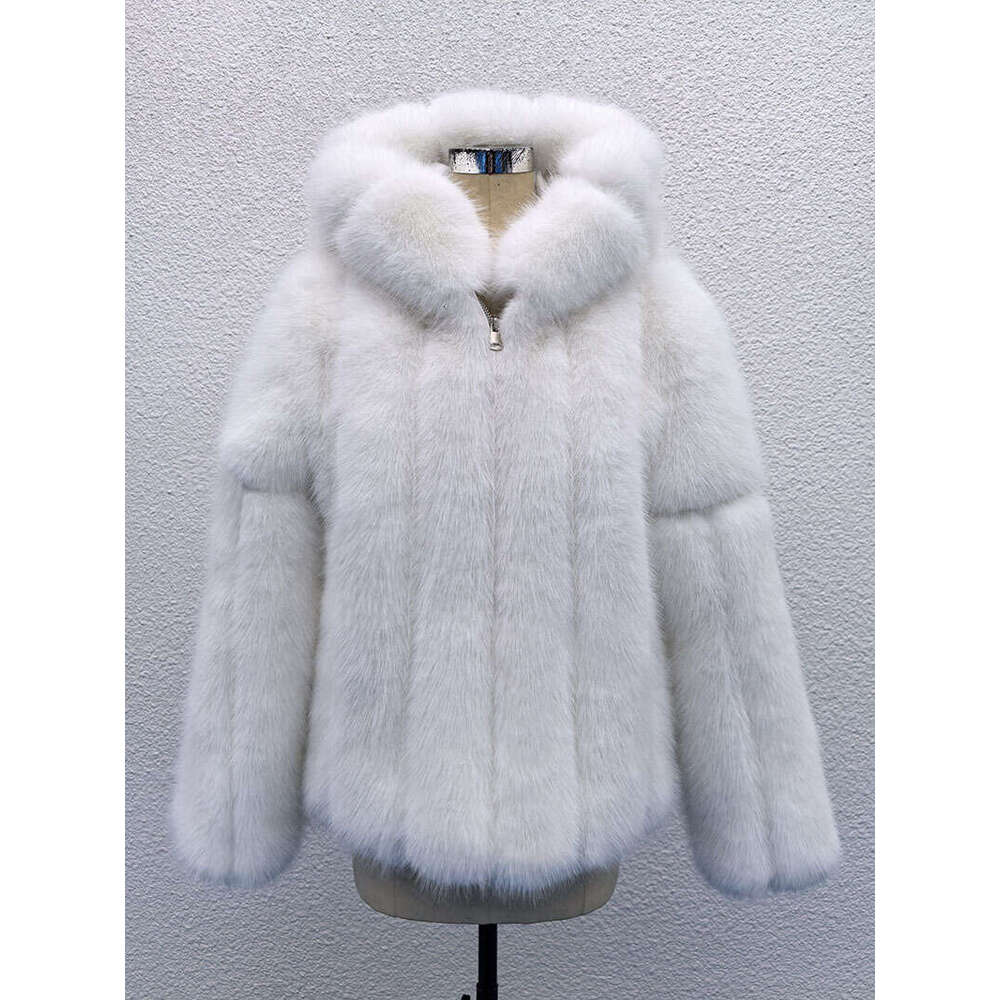 Korean New Coat Style Women's Strength Winter Faux Fox Fur Hooded Warm Overcoat