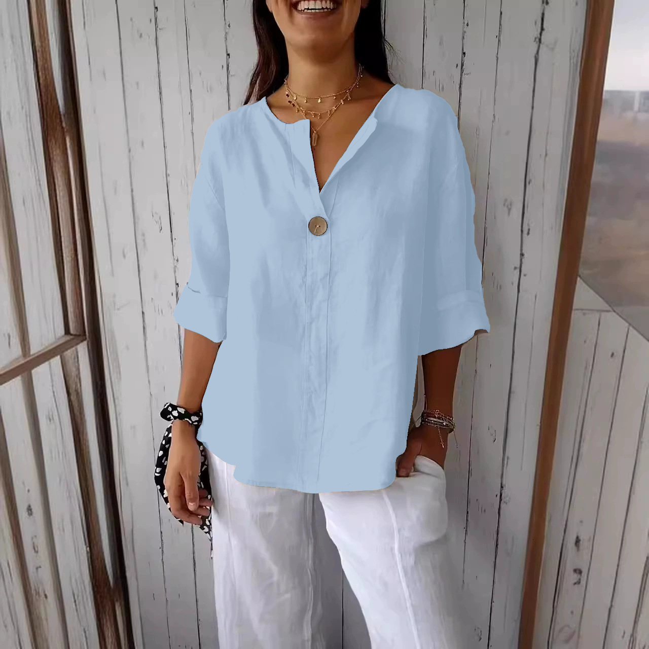 2025 Autumn Winter Womens Shirt Solid Color Fashion Casual Loose Top TShirt for Women
