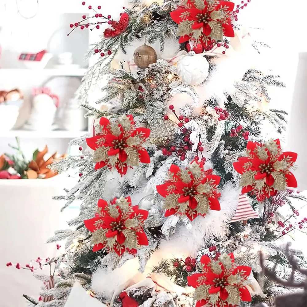 510pcs 145cm Christmas Flower OrnamentsPinkRedGoldGlitter Artifical Flowers For Christmas TreeXmas Decoration For Home C251024