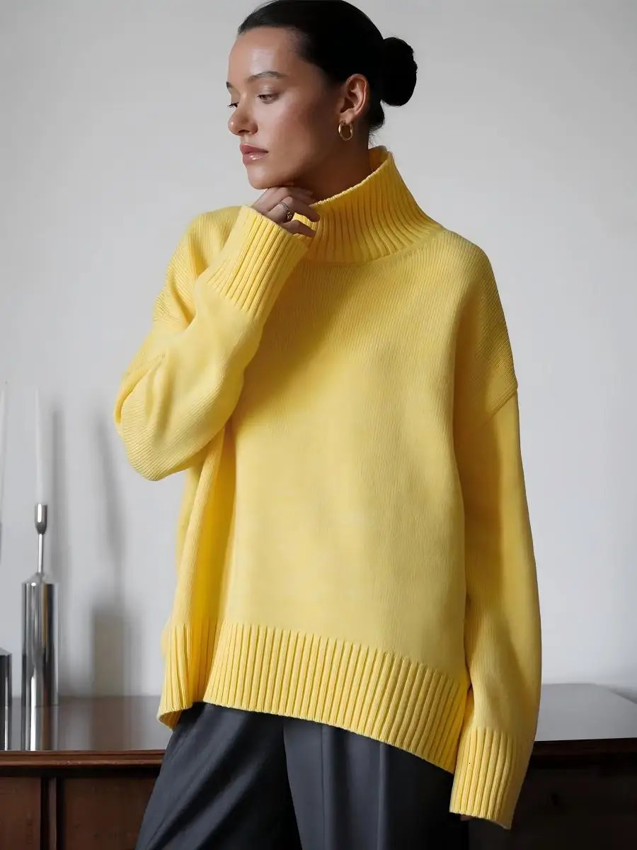 Blubelle Autumn Winter Womens Oversized Turtleneck Sweater Casual Warm Solid Basic Loose Knitted Jumper Pullover 251023