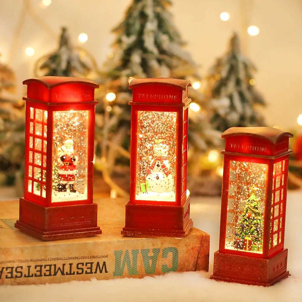 1pc Christmas Decorations Resin Wind Light With Water Crystal Design Featuring Santa Claus Telephone Booth Pattern Great A C251024