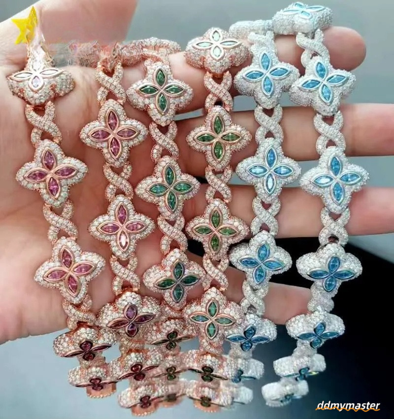 Best Selling Hip Hop Rapper Clover Bracelets Sterling Sier VVS Moissanite Infinity Cuban Link Bracelet Fine Jewelry Ddmymaster