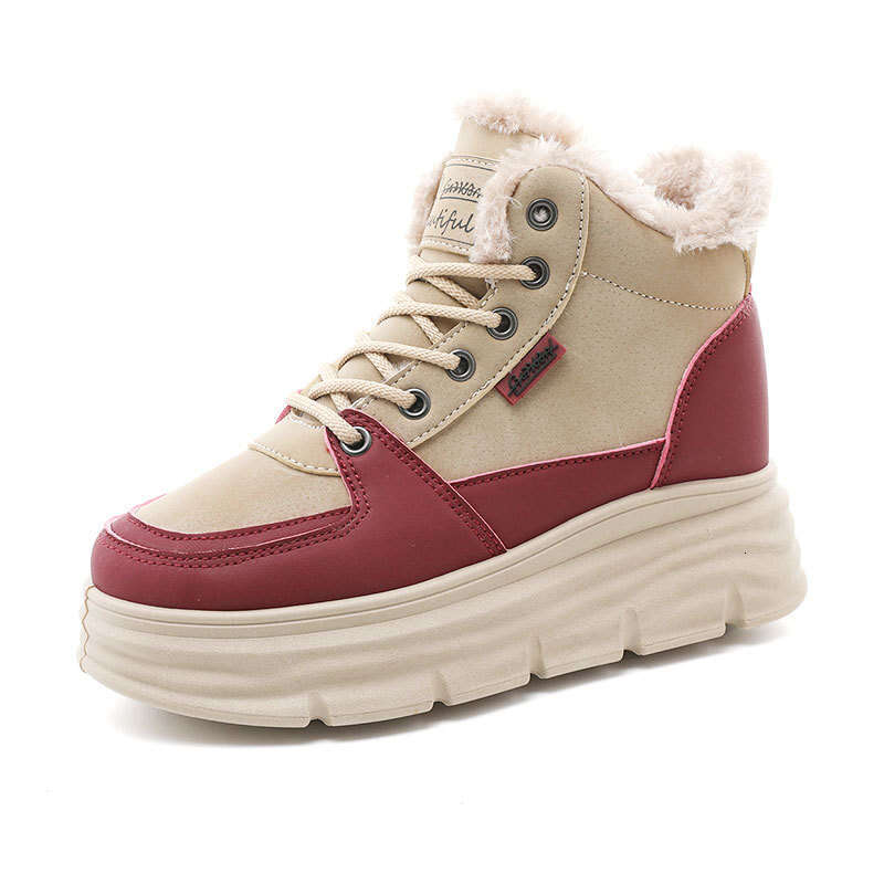 New Autumn Winter Casual Height Increasing Sneakers High Top Fleece Lined Warm Thick Sole Student Women's Shoes