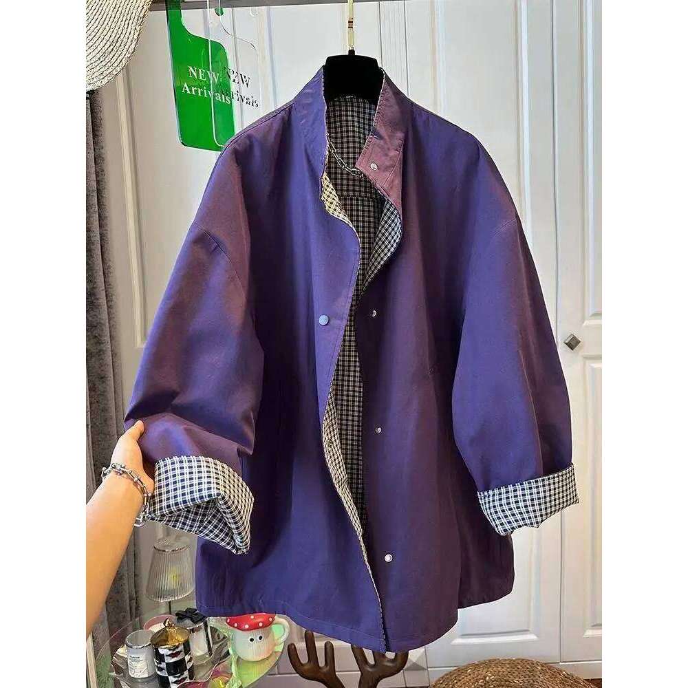 Superaen Loose Cotton Leather Patchwork Lapel Collar Design Jackets For Women Fashion Plaid Long Sleeved Spring New Coats