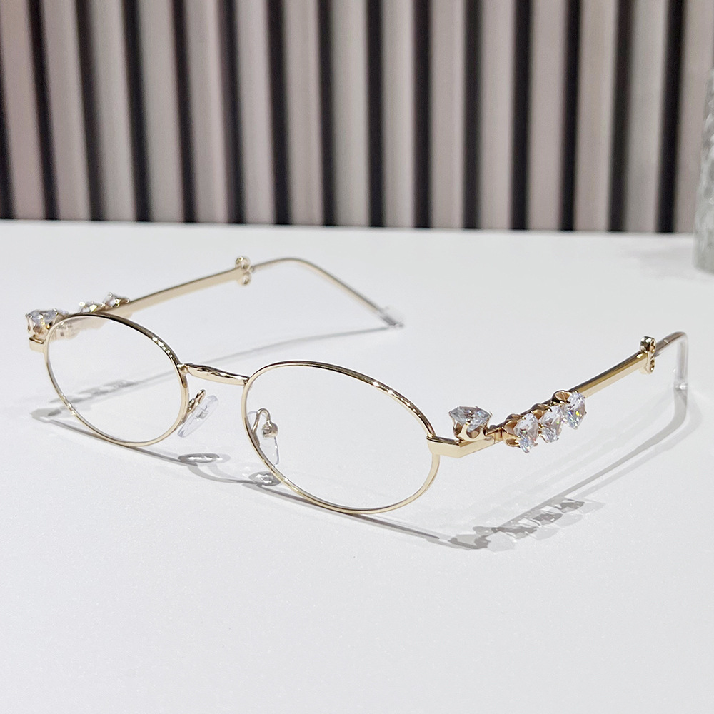 Cross-Border New Viral Street Style Sunglasses Unique Metal Y2K Diamond-Studded Oval Small-Frame Glasses Direct from Manufacturer