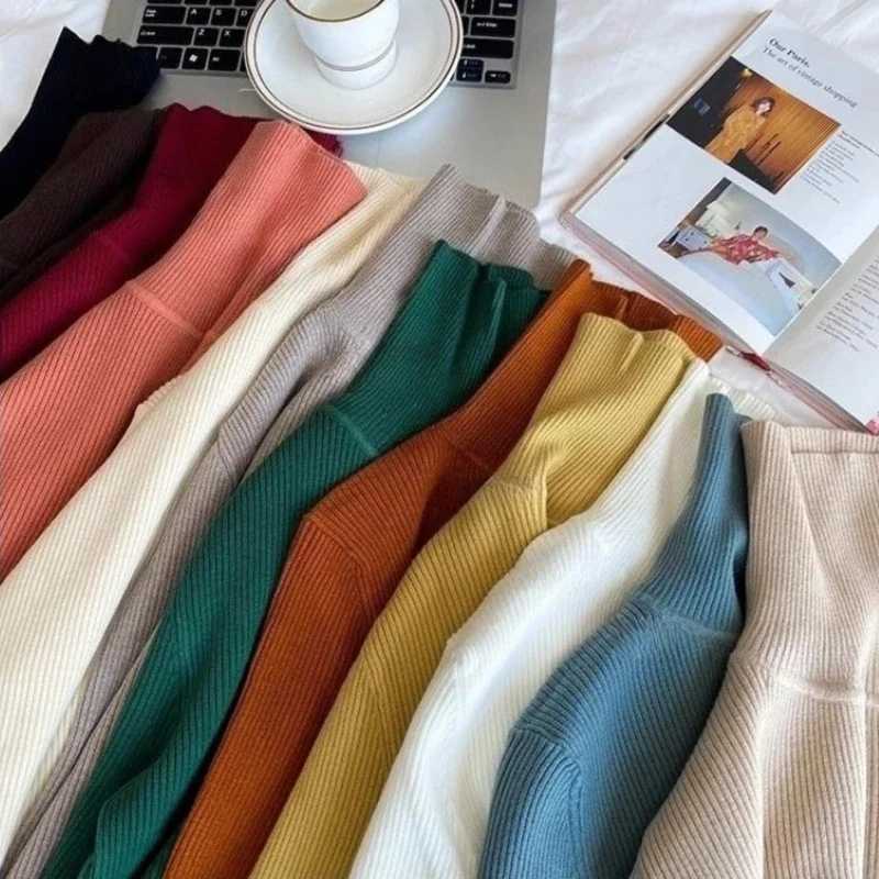 2025 Autumn Winter Sweater Women Knitted Ribbed Pullover Long Sleeve Turtleneck Slim Jumper Soft Warm Pull Femme SweaterT251025