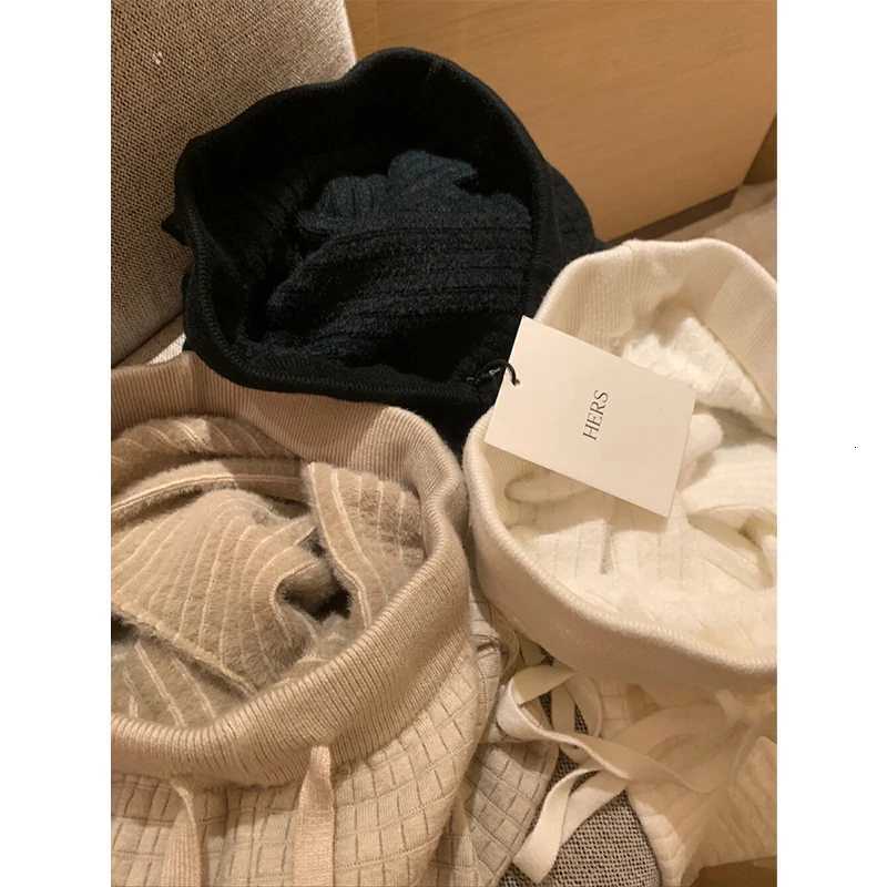 Fleece Knitted Wide Leg Pants Women Fashion Streetwear Black Baggy Pants Winter Ladies Korean Warm Casual Straight Trousers NewT251025