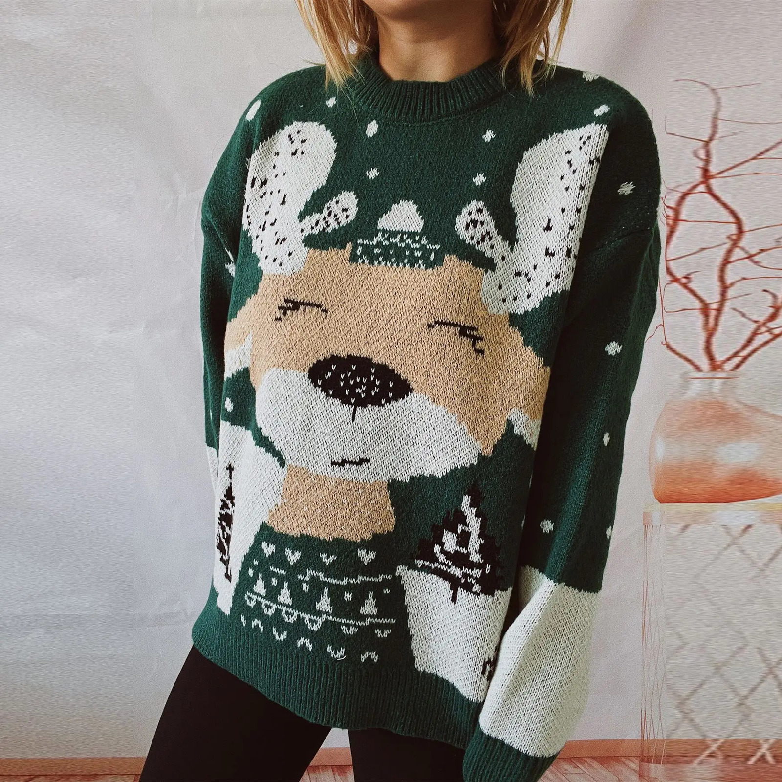 Pullover Women Maglione Da Donna Ropa Invierno Mujer Moda 2025 Christmas Elk Print Knitted Versatile Date Fashion Sweaters Women 251023