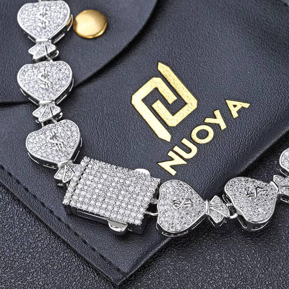 15mm High End S925 Silver Moissanite Mens Bracelet CrossBorder HipHop Money Bag Cuban Chain Butterfly Shape