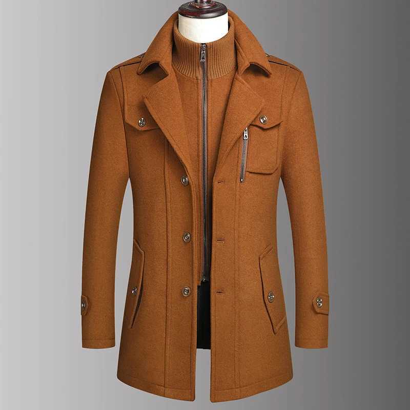 Mens Double Collar Wool Coat Fashion Handsome Autumn Winter Business Style High Quality Middleaged Mens Fashion Woolen CoatT251025