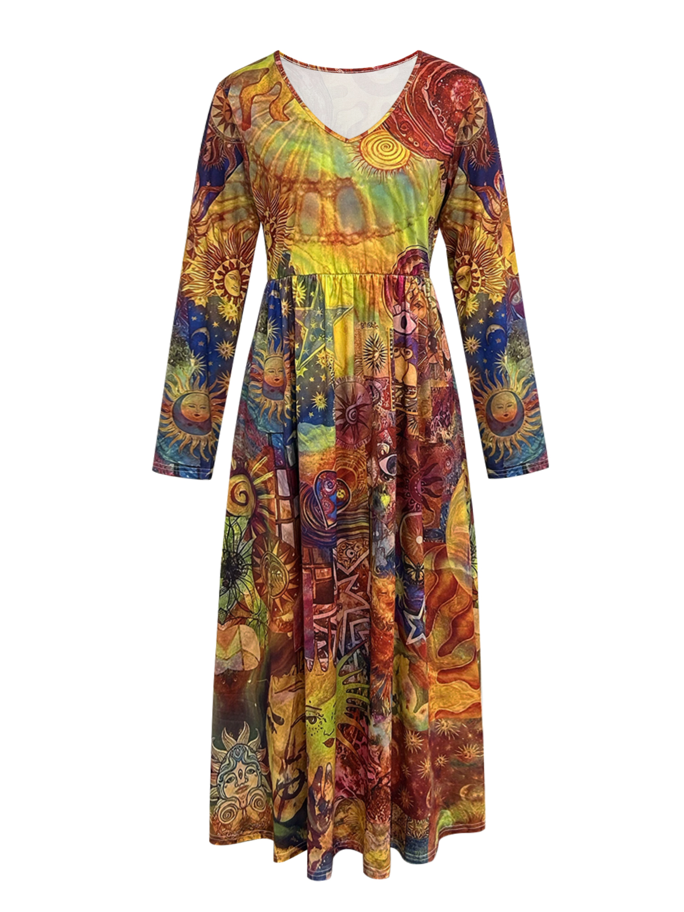 Autumn Winter Women's Digital Printed Indian Vacation Country Style Lady Dress, Milk Silk Casual Maxi Dress, S-XXL Floral--CF51231