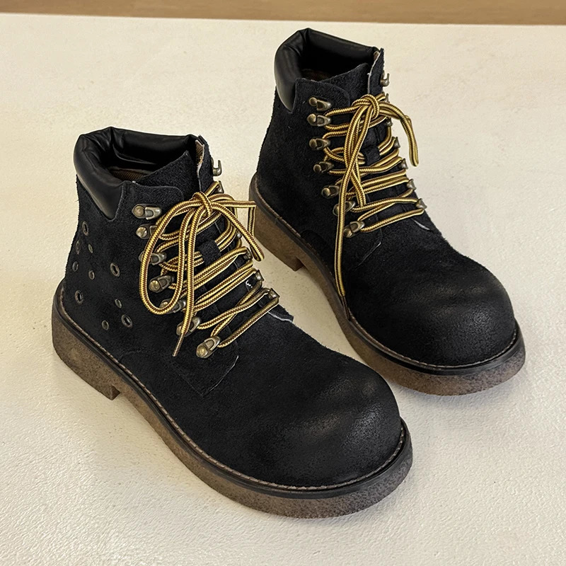 Street Style Men Ankle Boots High Top Suede Leather Shoes Fashion Man Ankle Boots Outdoor Business Casual Shoes Motorcycle Botas 251023