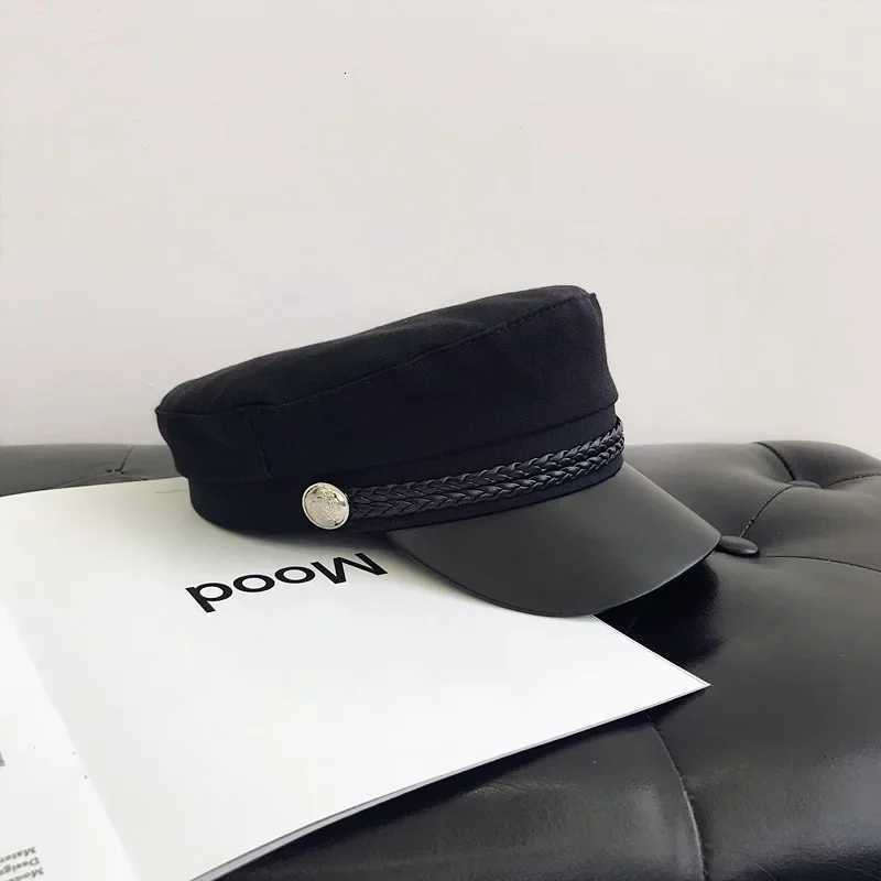 Spring Autumn Sailor Hats Black Ladies Beret Cs Flat Top Ctain C Travel Cadet Octagonal Hat Fashion Wen Men MilitaryHat Y251025