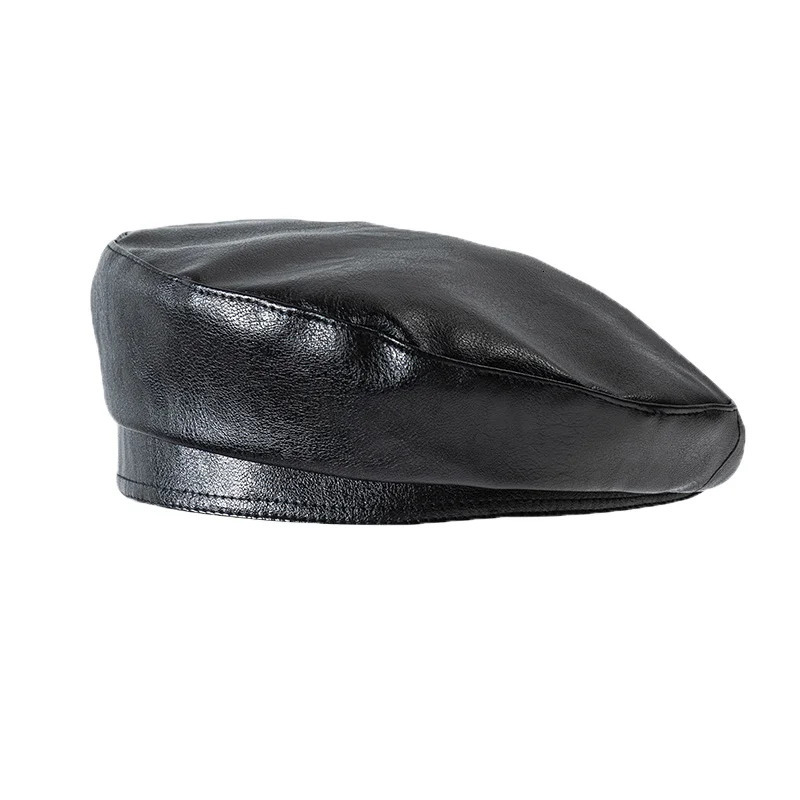 Rose red Berets Men Women Beret Unisex Caps Solid color PU Leather Beret Hat 251023
