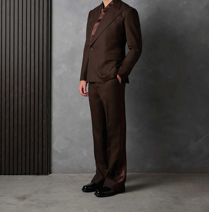 Elegant Brown men's Suits Formal Double Breasted Slim Fit Blazer Elegant Office mans2 Pieces Jacket Pants Outfits Clothing