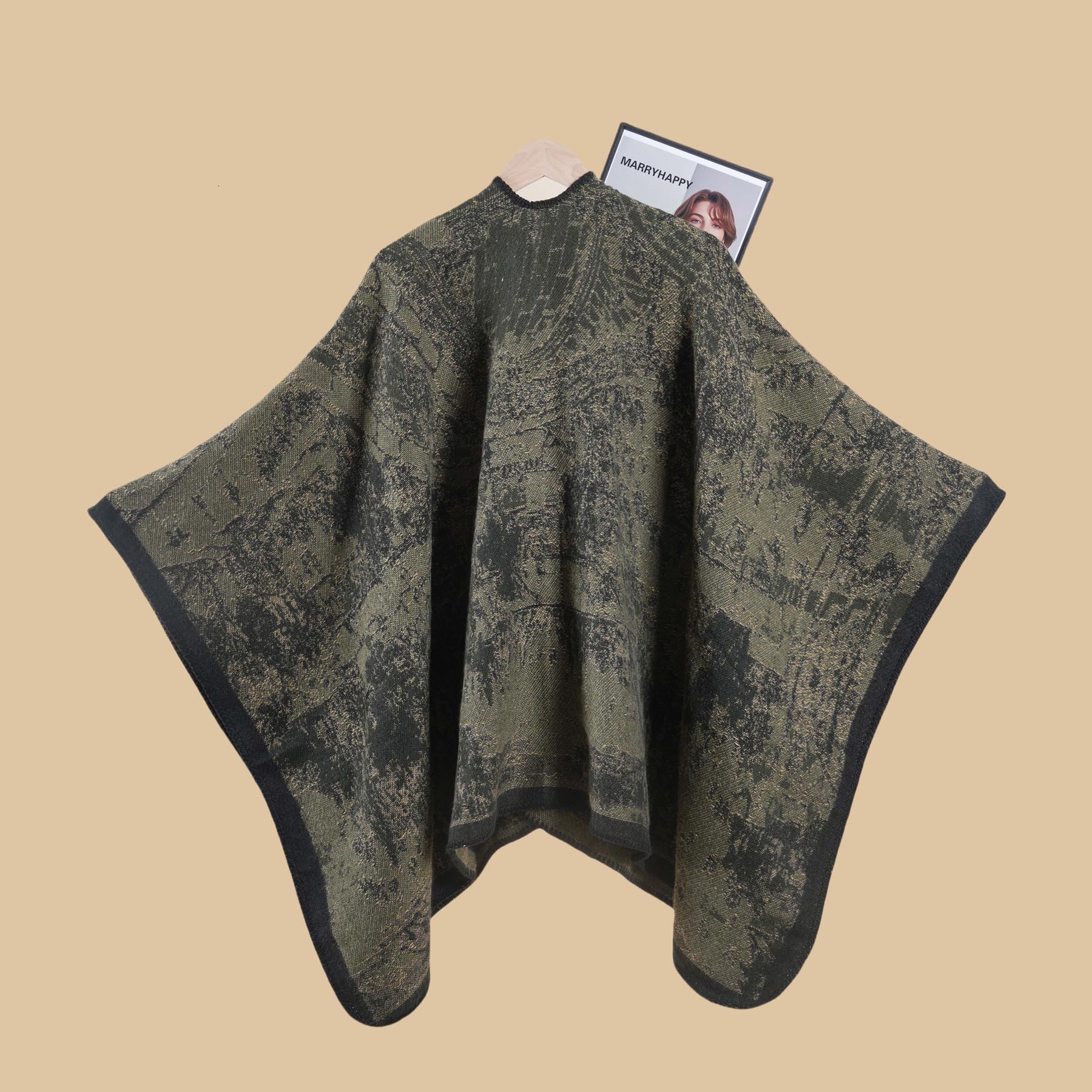 New Oriental Aesthetic Ink Painting DoubleSided Thickened Warm Shawl for Women Autumn and Winter HighEnd Feel Photo Shawl Cape