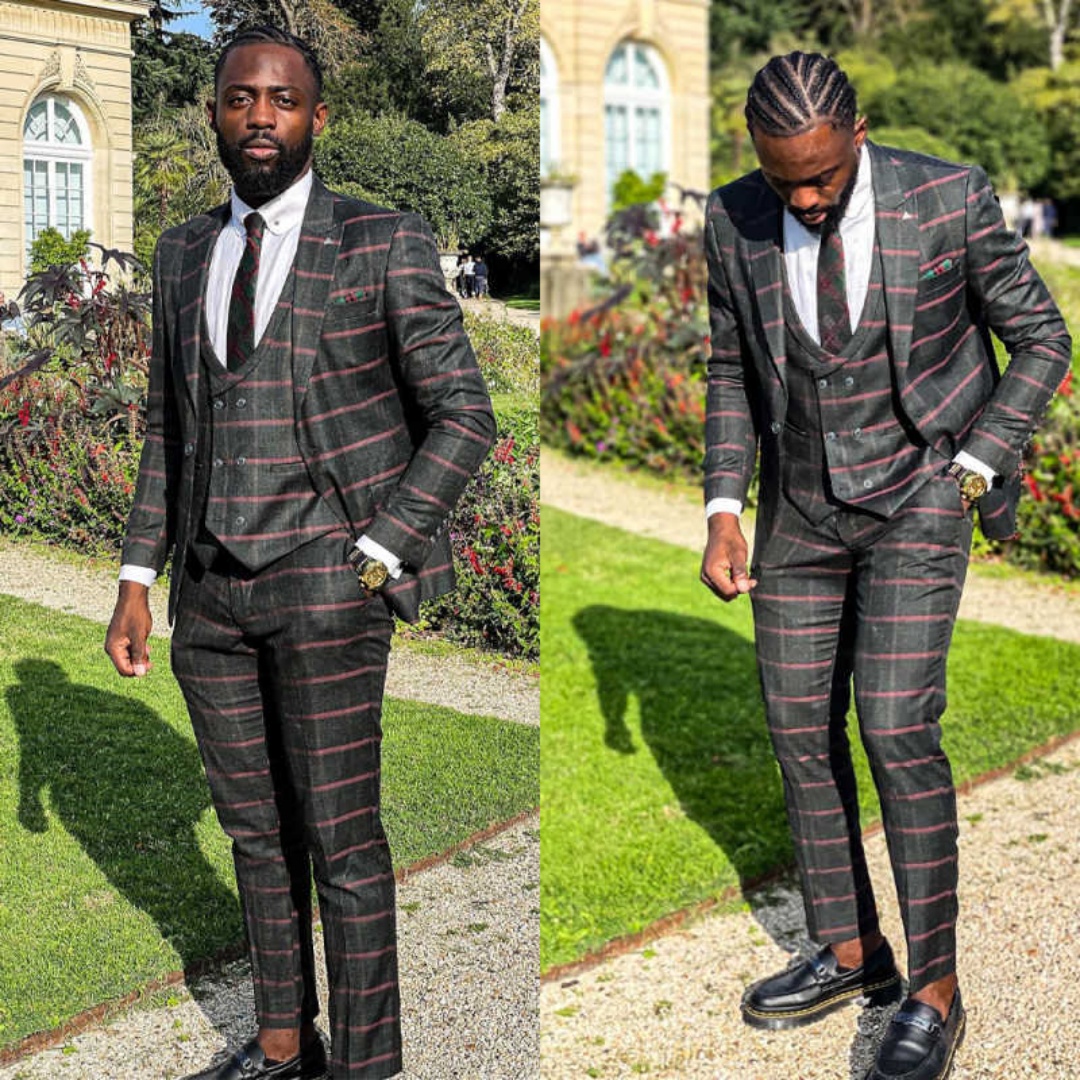 New Arrival Men's Plaid Suits 3 Pieces Peaked Lapel One Button Pant Sets Customized Prom Male Party Blazers