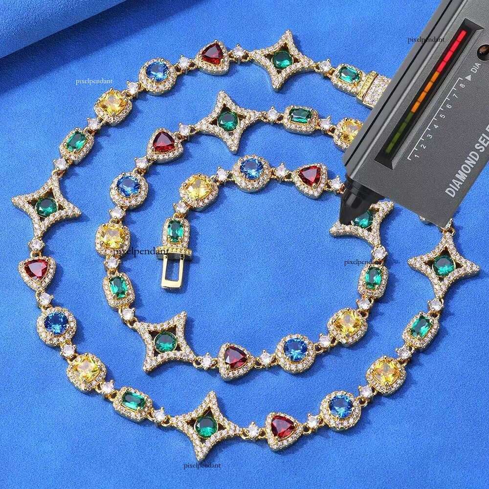 NUOYA New Arrival Colorful Zircon Chain for Women Sier VVS Moissanite Geometry Motif Link Necklace Hip Hop Jewelry