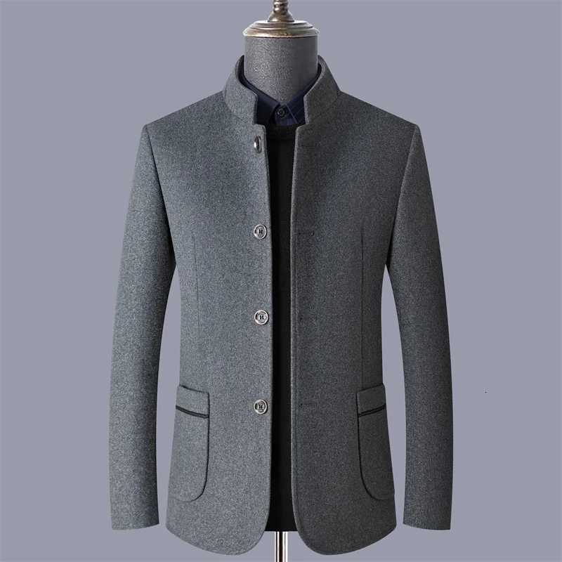 Autumn and Winter Stand Collar Woolen Mens Windbreaker Business Casual Suit Jacket Mens Thickeneded Winter Jacket Cashmere Woolen Outwear Slim FitT251