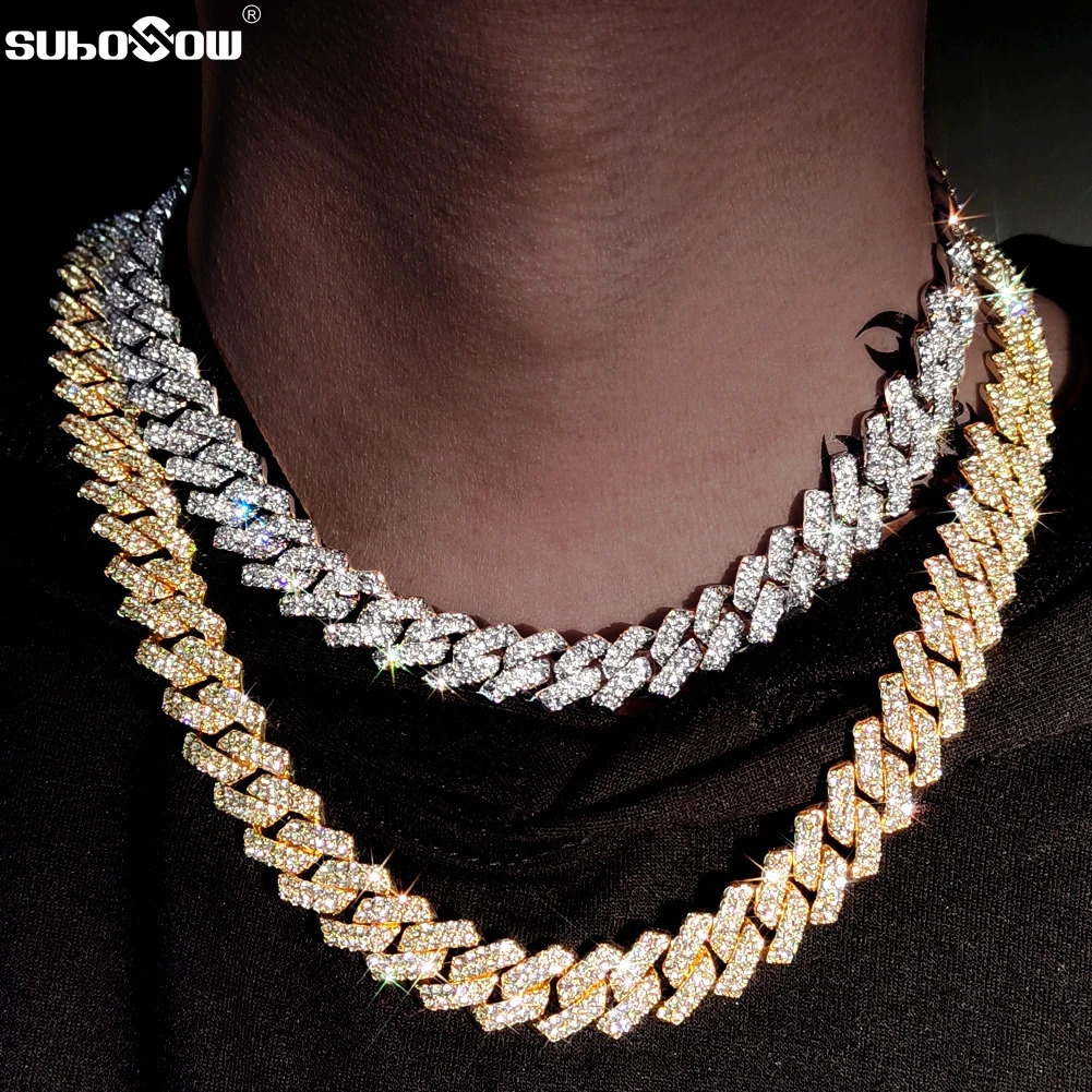 14 MM Prong Cuban Link Chain Necklace For Men Hip Hop Iced Out Bling Full Rhinestone Paved Necklace Rapper Female Jewelry 251013