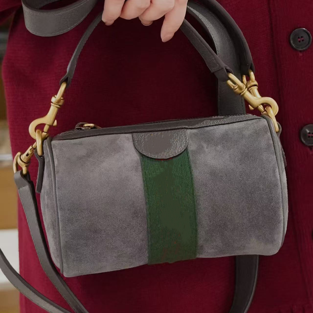 10a Designer Bag 2025 Suede Ophidias Mini Bag Woman Cylindrical Handbag Boston Bag Web Stripe Adjustable Leather Shoulder Strap Bag Crossbody Bags Suede Bucket Bag