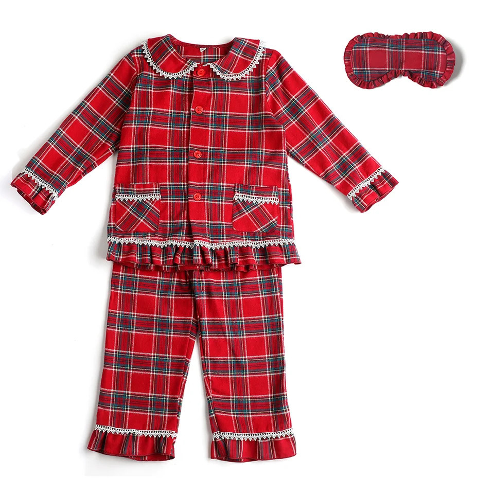 Mudbala Kids Girls Flannel Christmas Pajamas Red Checked Sibling Matching Winter Children Pyjamas Set 251023