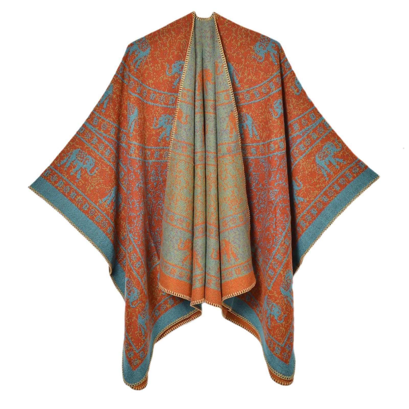 Ethnic Style Thickened Warm Shawl for Women Embroidered Split Cape Knitted Outerwear Hot Sale
