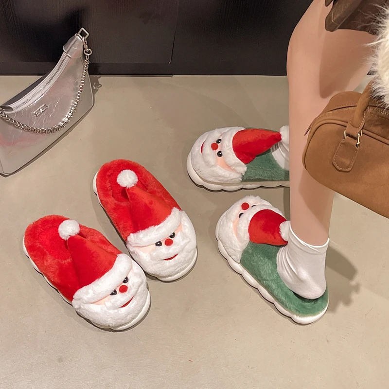 Thick Sole Fluffy Christmas Slippers Women Autumn Winter Thicken Plush Warm Cotton Slippers Woman Anti Slip Home Plush Slides251020