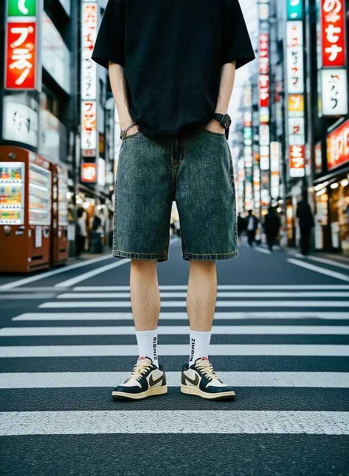 2025 New Korean Retro Men Jeans Summer Loose Men Wide Leg Knee Shorts New Washed Casual Fashion Denim ShortsXJ251025
