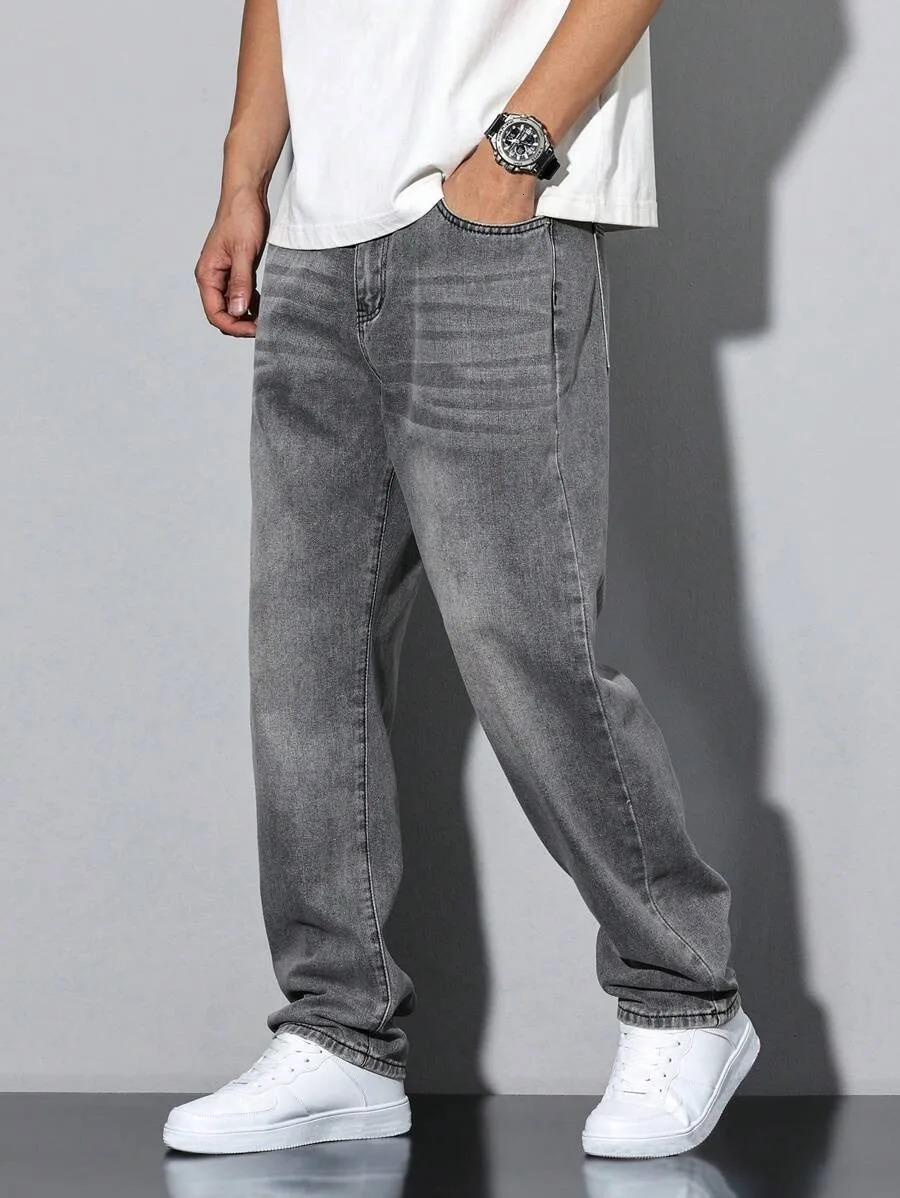 Mens straight skinny grey jeans straight and simple suitable for daily wear in all seasons 251023