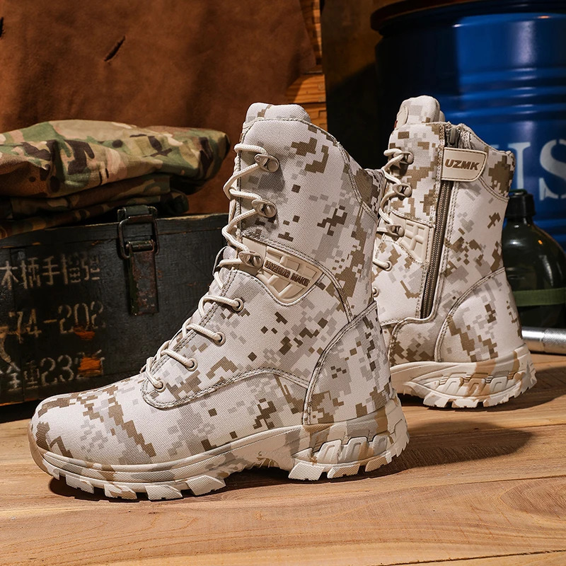 Mens Camouflage Tactical Boots Mountaineering Hiking Desert Waterproof Work Safety Shoes Ankle Boots Mens Outdoor Boots 251021