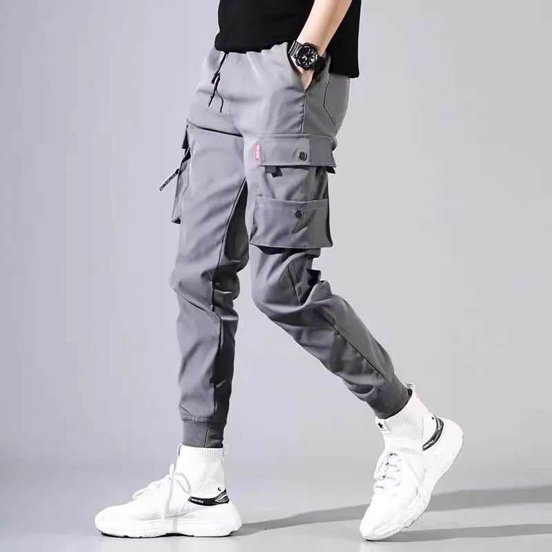 Mens Loose Fit Multi Pocket Joggers for Spring Autumn Men Street Style Waist Drawstring Casual Pants Cargo Pants for Fitness 251024