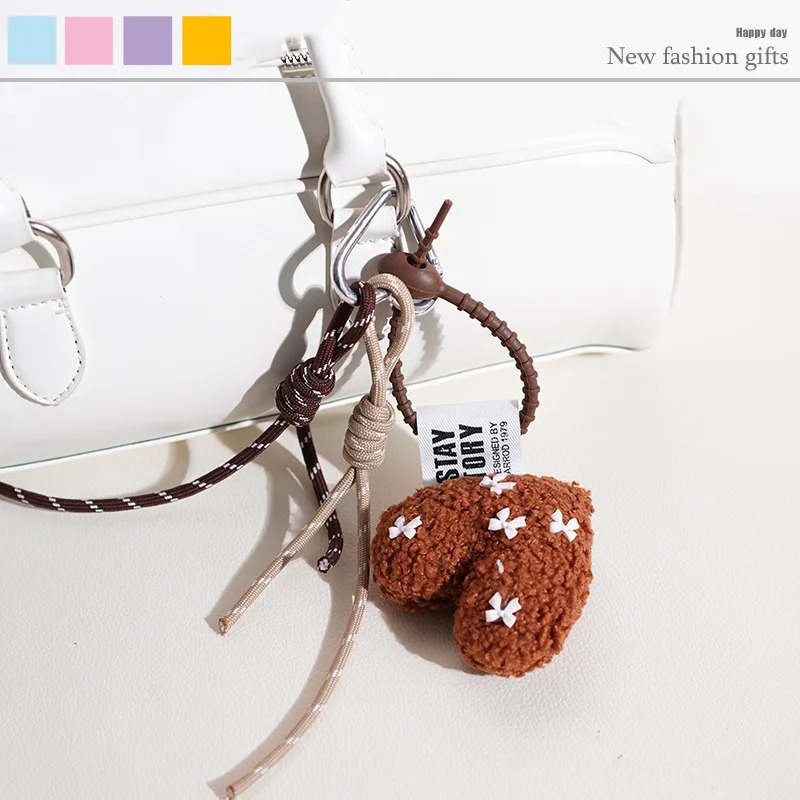 Cartoon Plush Bow Love Keychains For Women Y2k Bag Pendant Couple Car Key Chains Jewelry Gift Decoration Accessories 251021