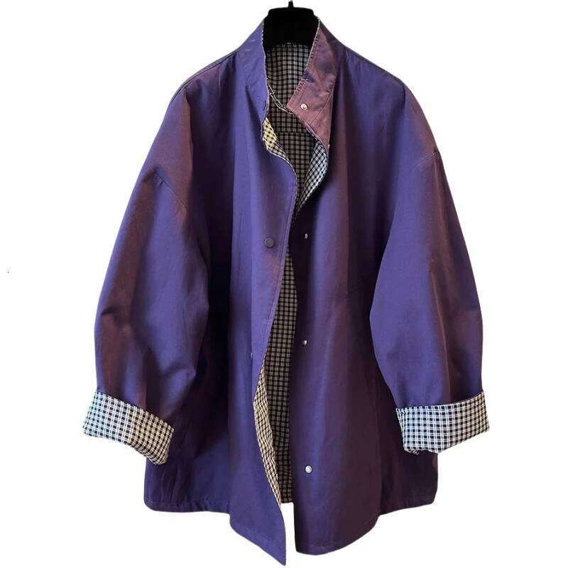 Superaen Loose Cotton Leather Patchwork Lapel Collar Design Jackets For Women Fashion Plaid Long Sleeved Spring New Coats