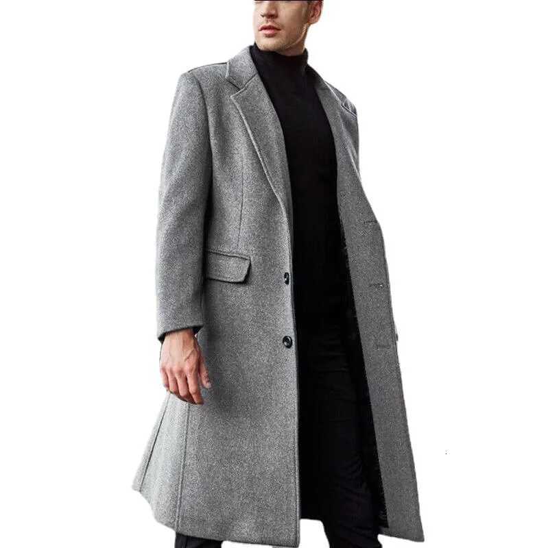 Blends Single Breasted Men Wool Coat Solid Jackets Turn Down Collar Overcoat Long Sleeve Pockets 2025 Winter Casual LooseT251025