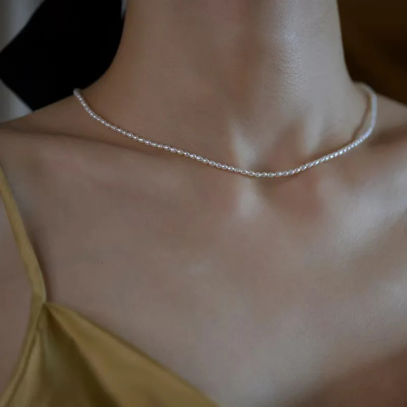 Dainashi 925 Sterling Silver 2535mm Rice Shape Freshwater Pearl Necklaces 40cm Length Collar Necklaces for Women Jewelry Gift 251016