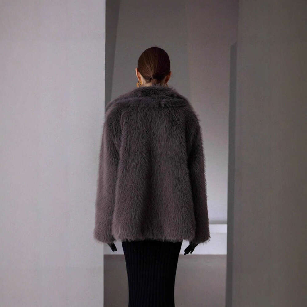 Autumn and Winter Color Faux Solid Fur Coat Women's Overcoat