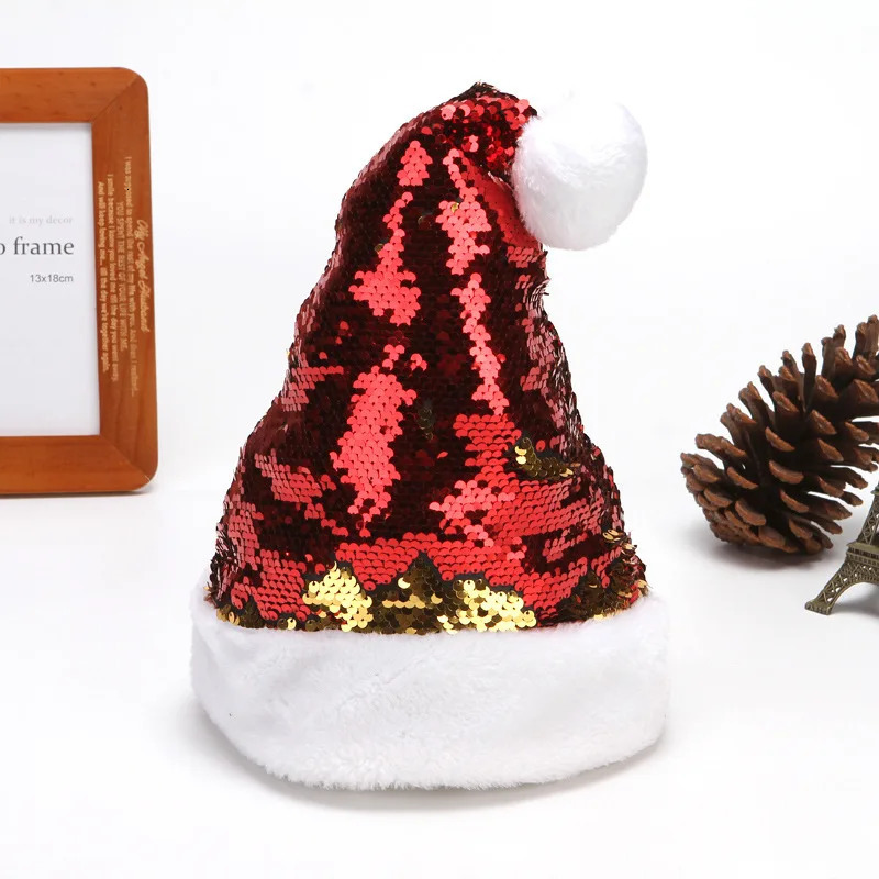 30cm40cm Flip Sequin Short Plush Christmas Hat Christmas Glitter Sequin Christmas Hat Festival Celebration Decoration 251023