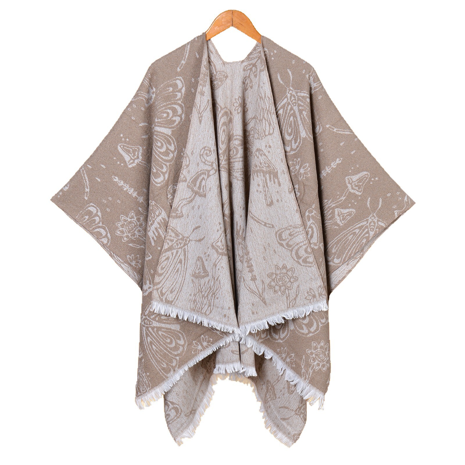 New Style Pastoral Style Womens DoubleSided Loose Beaded Jacquard Warm Split Outer Cape Cloak