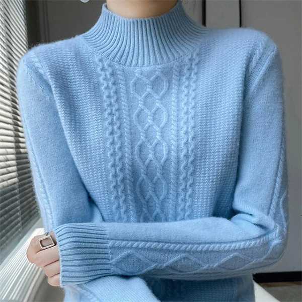 Womens Sweater Spring Autumn Outside Wear Pullovers Half High Collar Knitwear Fashion Long Sleeve Pull Femme Sueter TopsT251025