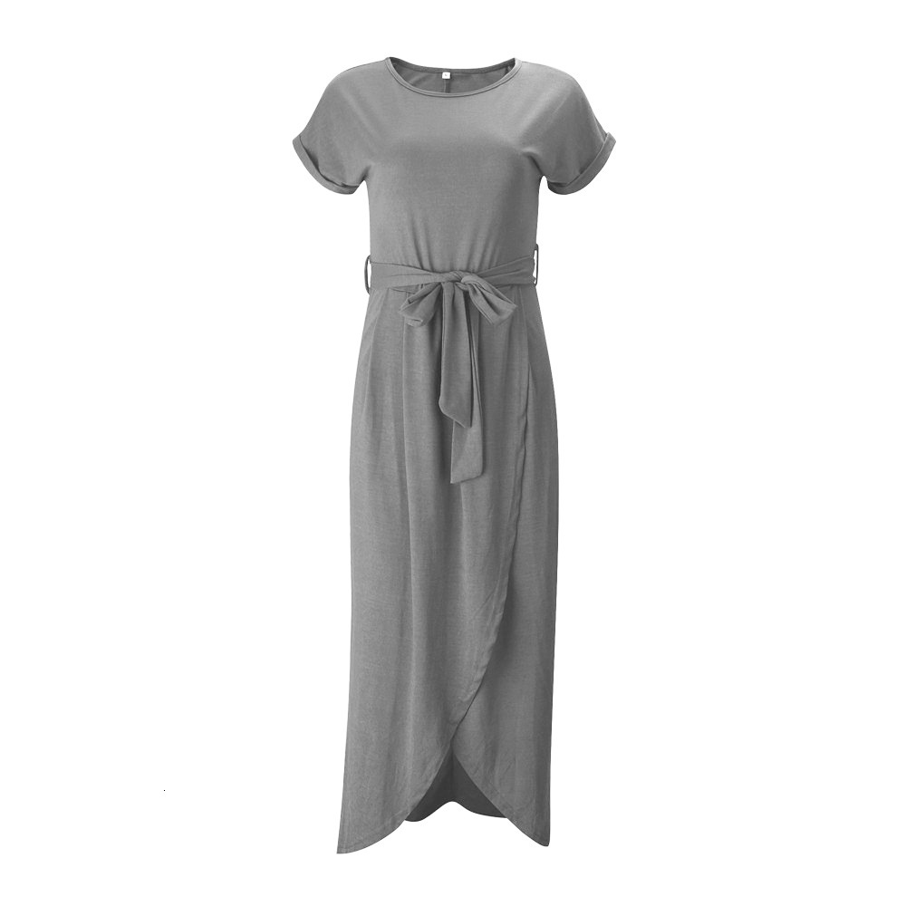 New Women's Solid Color Reversible Flat Short Sleeve Round Neck Irregular Dress