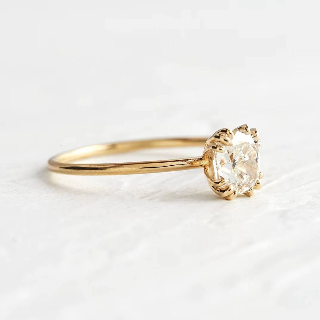 Custom Fashion Women Promise Engagement Jewelry 18K Yellow Gold Plated Sterling Silver Cubic Zircon Real Diamond Crystal Rings