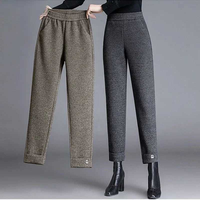 Fall Winter Thick Woolen Harem Pants Women Casual Elastic High Waist Pantalones Korean Fashion Ankle Length Calcas Feminina 2024T251025