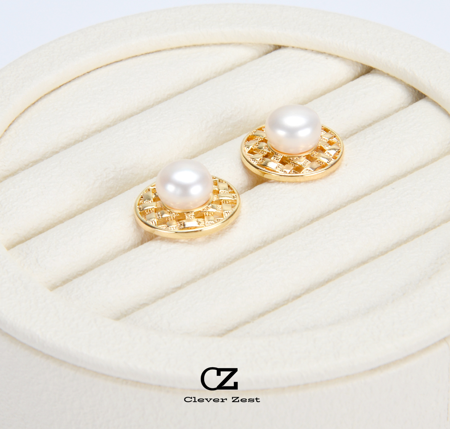 Natural White Pearl Grid Stud Earrings 14K Gold-Filled Fashion Versatile and Trendy Anniversary Gift Bestie Gift