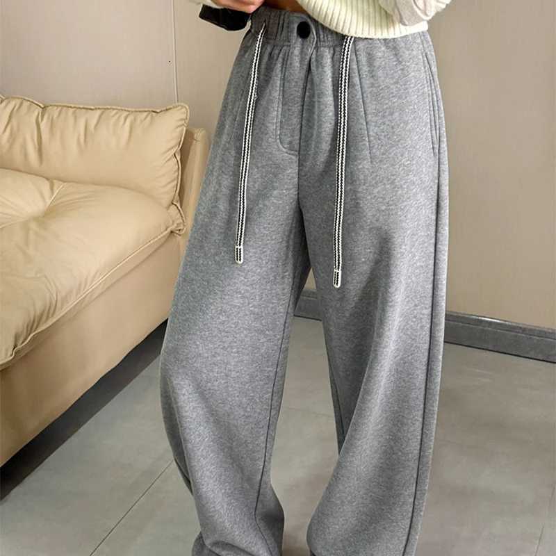 2025 Winter Fleece Thicken Sweatpants Women Sporty Loose Drawstring High Waist Pants Woman Mix Color Wide Leg Trousers FemaleT251025