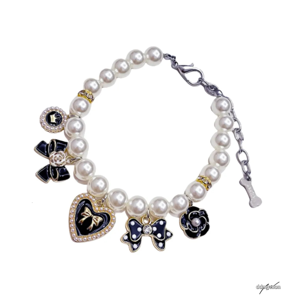 Pearl For - Pet Necklace With Bow & Flower Charms, Adjustable Small Medium Dog Collar Ddmymon