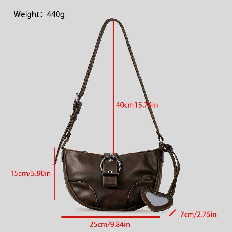 Vintage PU Leather Underarm Half Moon Women Crossbody Bags With Mirror Versatile Handbag For Female Summer Purses 1025