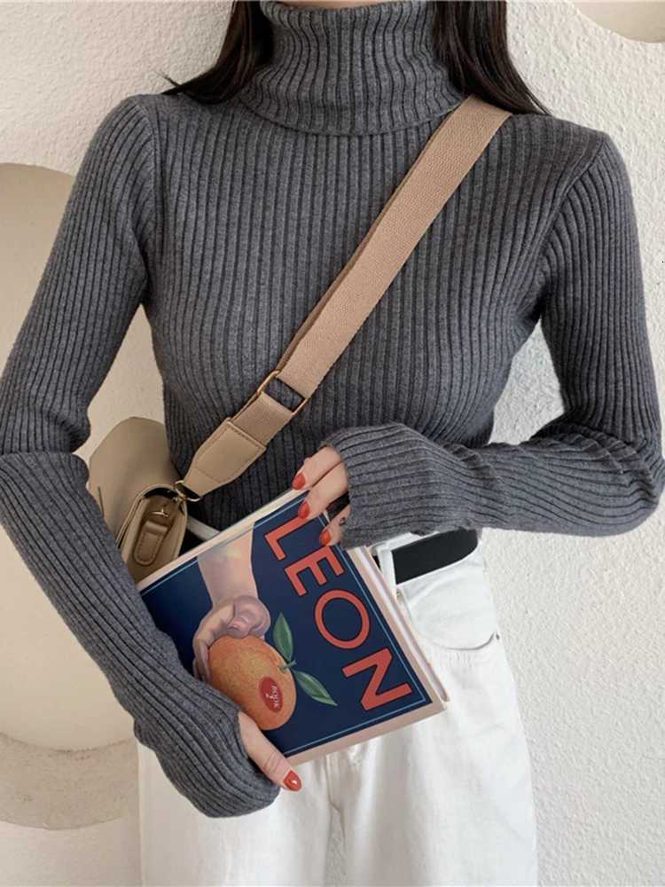 2025 Winter Knitted Turtleneck Sweater Basic Rib Fall Casual Slim Pullover Womens Elasticity Jumper Pull Femme With Thumb HoleT251025